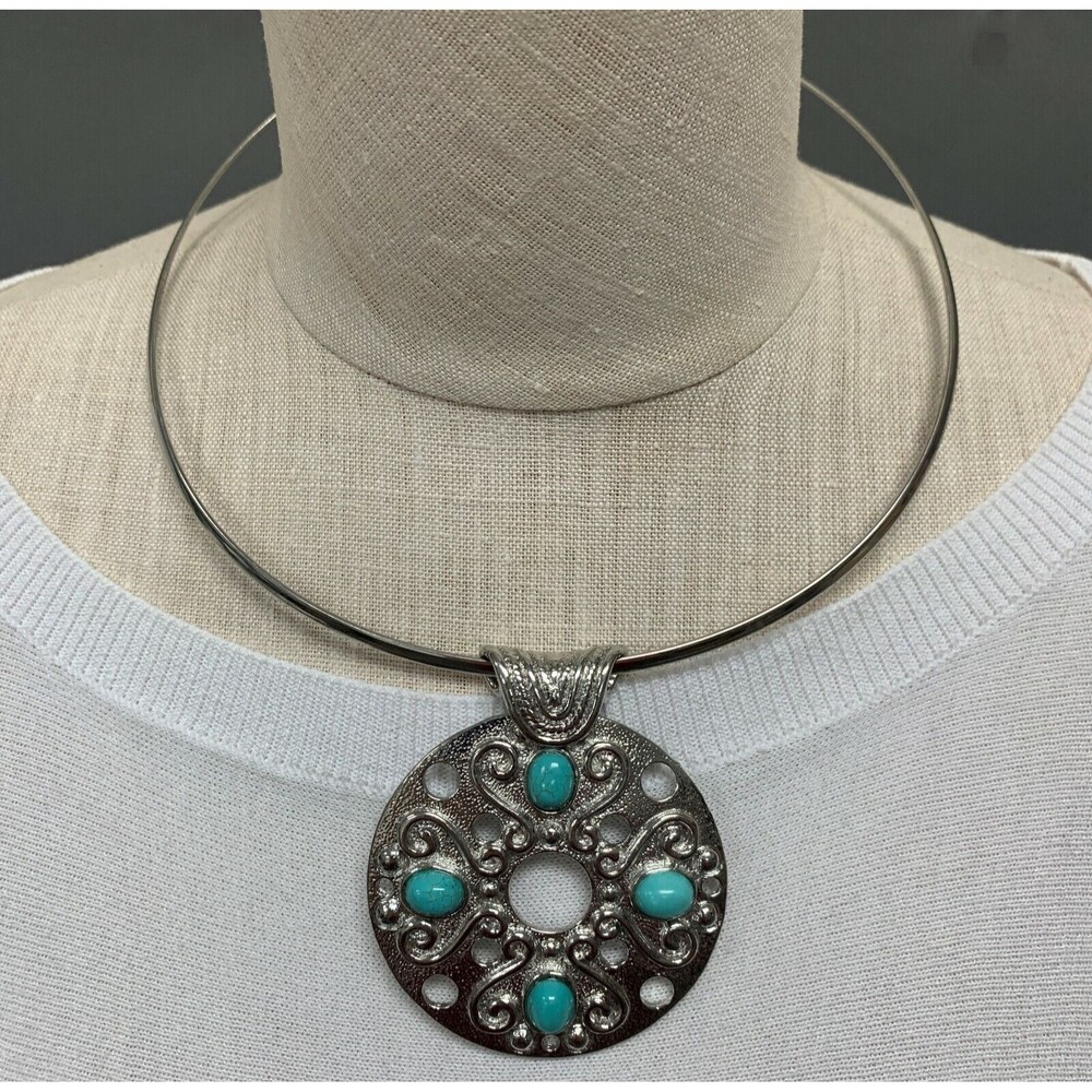 Women's Choker Necklace Silver-tone Blue‎ Turquoise NWOT